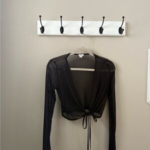 Garage Black Mesh Tie-Front Blouse